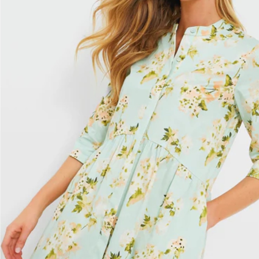 Tuckernuck Royal Shirt Dress XS Aqua Watercolor (Floral Button-Up Dress)